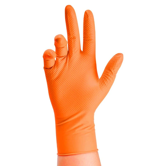 Heavy Duty Orange Nitrile Gloves Industrial Disposable Gloves with Textured Grip
