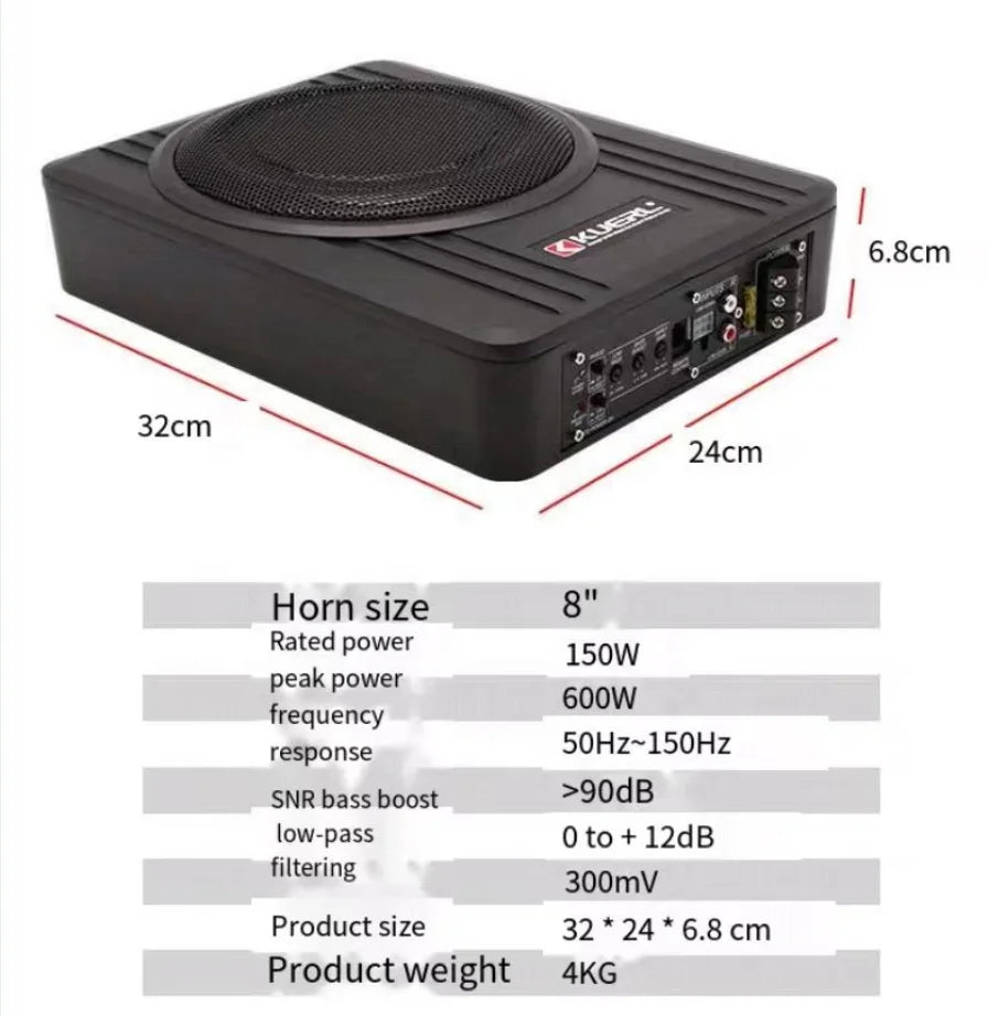 12V High-power Aluminum  Car Speakers 10 Inch Ultra-thin Under Seat Sound System