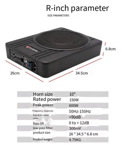12V High-power Aluminum  Car Speakers 10 Inch Ultra-thin Under Seat Sound System