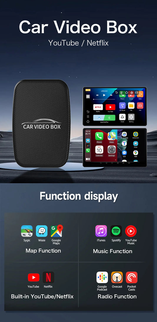 Wireless CarPlay Adapter Netflix & YouTube Android 12 CarPlay Video Box