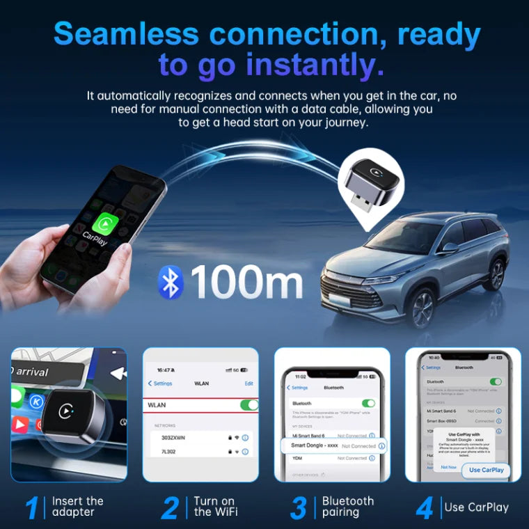 Fuallwin  USB Car Play Dongle  Wireless Android Auto CarPlay Adapter for iPhone