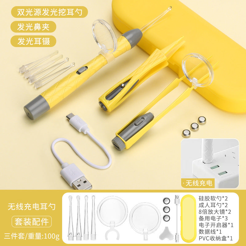 Children's ear scoop with lamp ear tweezers booger clip rechargeable battery soft head