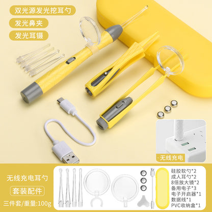 Children's ear scoop with lamp ear tweezers booger clip rechargeable battery soft head