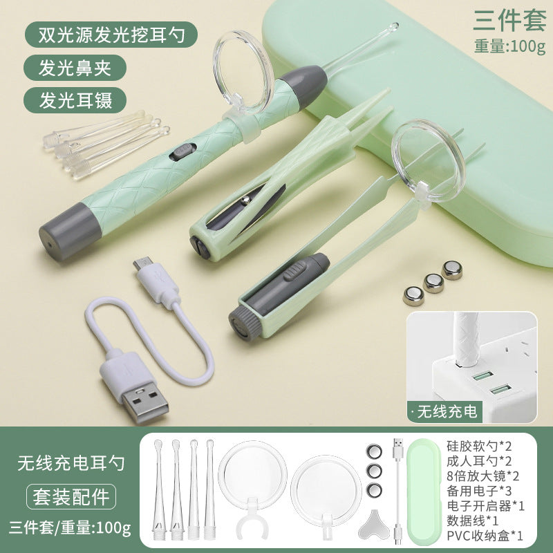 Children's ear scoop with lamp ear tweezers booger clip rechargeable battery soft head