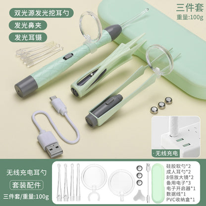 Children's ear scoop with lamp ear tweezers booger clip rechargeable battery soft head