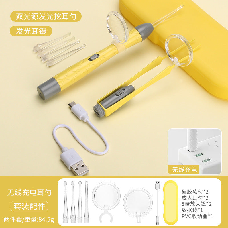 Children's ear scoop with lamp ear tweezers booger clip rechargeable battery soft head