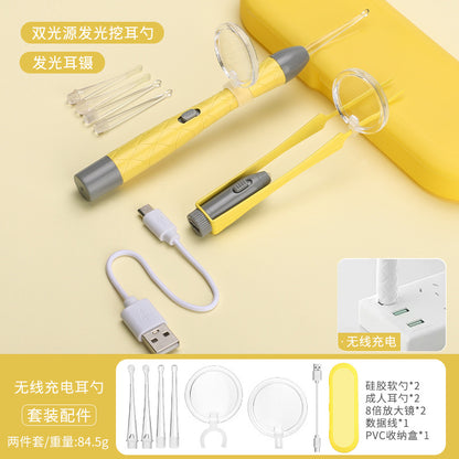 Children's ear scoop with lamp ear tweezers booger clip rechargeable battery soft head