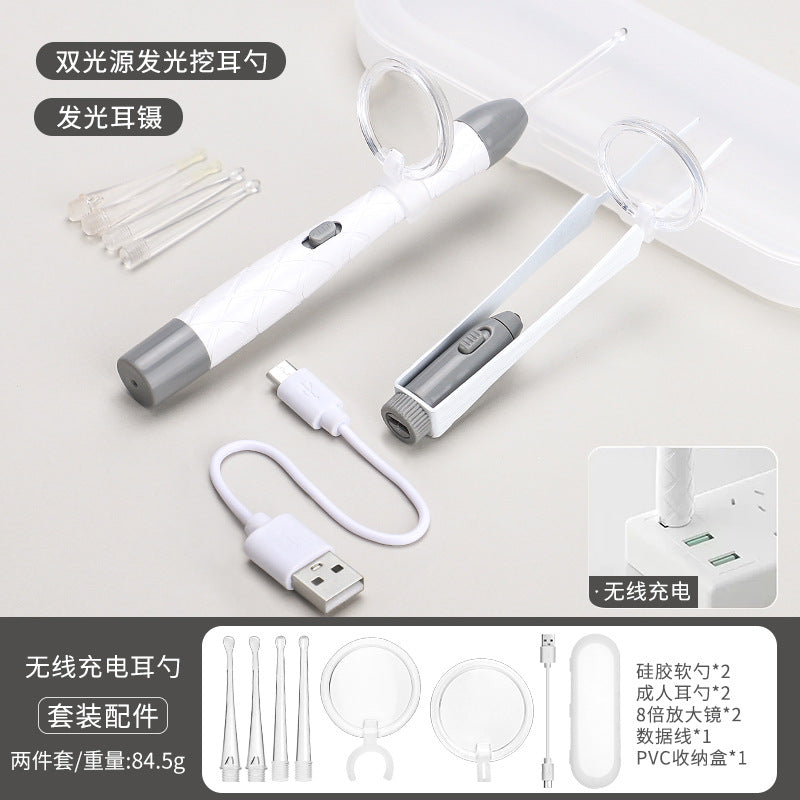 Children's ear scoop with lamp ear tweezers booger clip rechargeable battery soft head