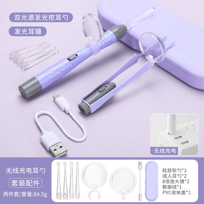Children's ear scoop with lamp ear tweezers booger clip rechargeable battery soft head