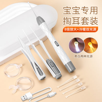 Children's ear scoop with lamp ear tweezers booger clip rechargeable battery soft head
