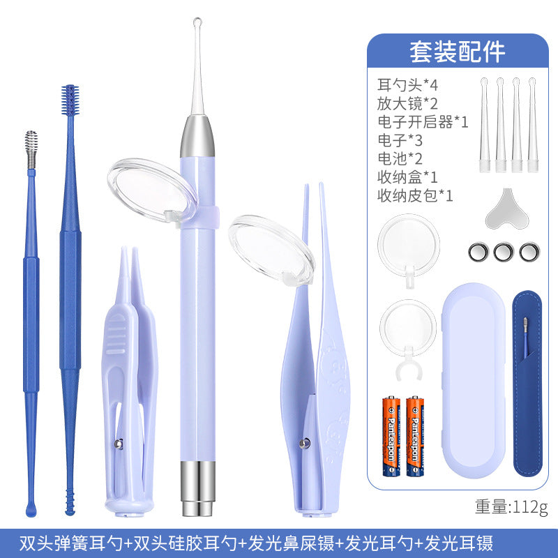 Children's ear scoop with lamp ear tweezers booger clip rechargeable battery soft head