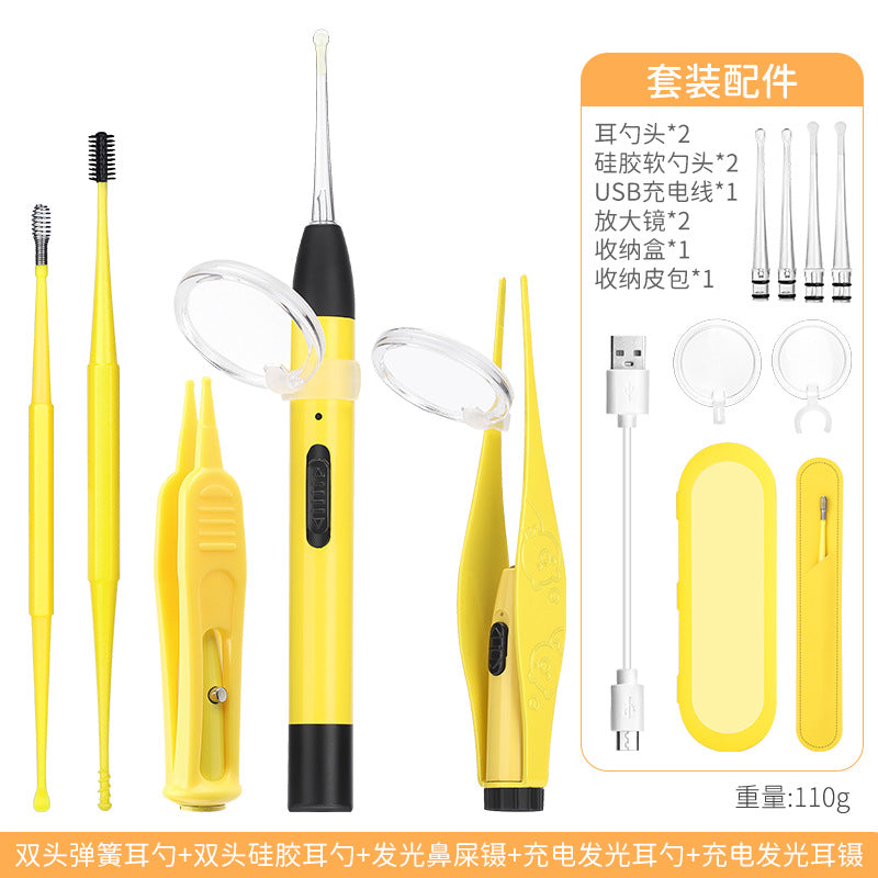 Children's ear scoop with lamp ear tweezers booger clip rechargeable battery soft head