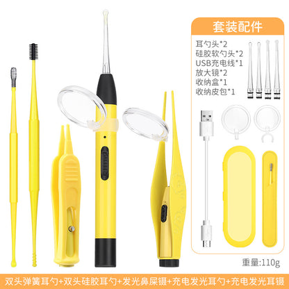 Children's ear scoop with lamp ear tweezers booger clip rechargeable battery soft head
