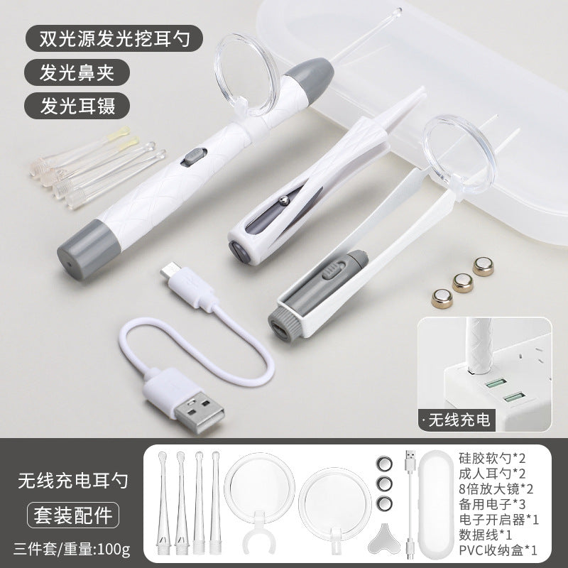 Children's ear scoop with lamp ear tweezers booger clip rechargeable battery soft head