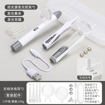 Children's ear scoop with lamp ear tweezers booger clip rechargeable battery soft head