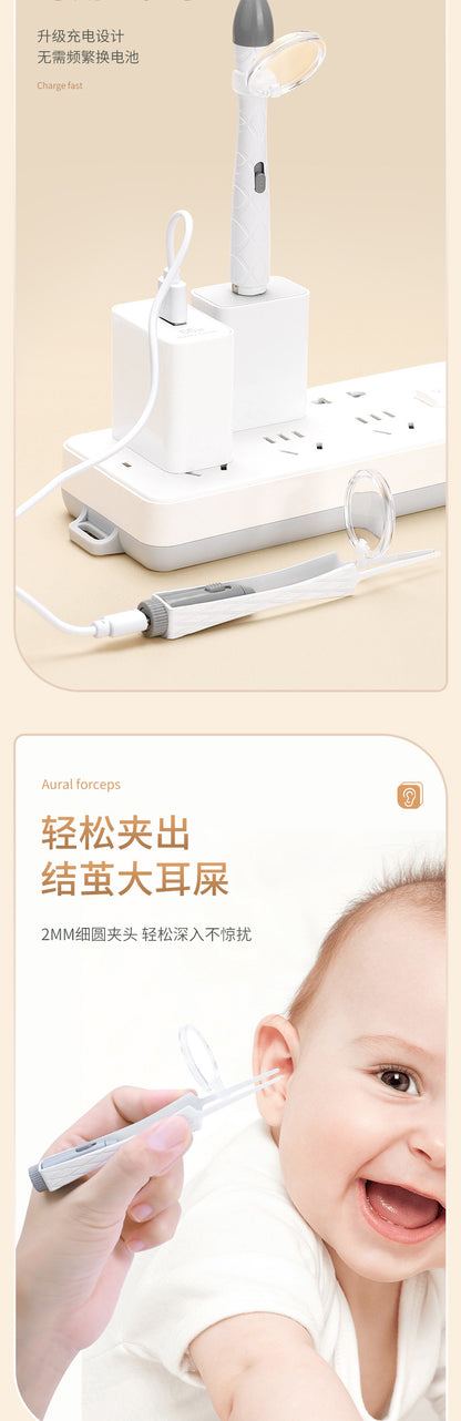 Children's ear scoop with lamp ear tweezers booger clip rechargeable battery soft head