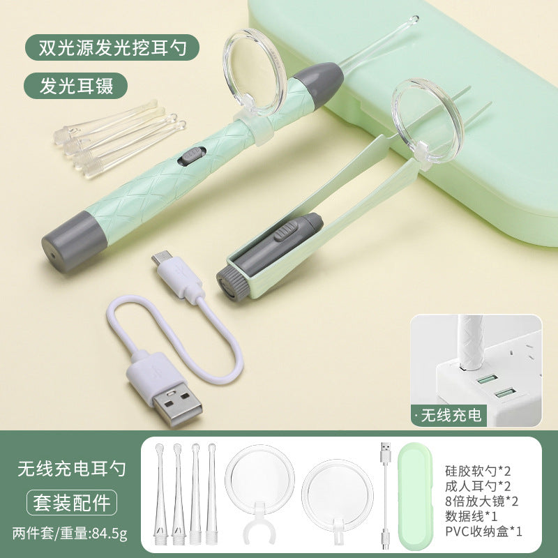 Children's ear scoop with lamp ear tweezers booger clip rechargeable battery soft head