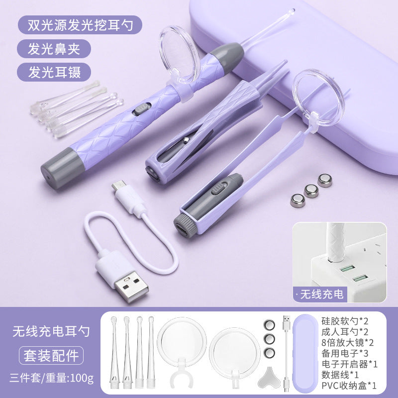 Children's ear scoop with lamp ear tweezers booger clip rechargeable battery soft head