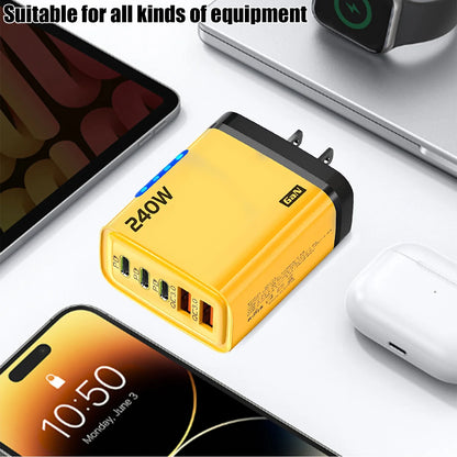 5 in 1 GaN Desktop Charger 240W Fast Charging Adapter Quick Charge Wall Charger