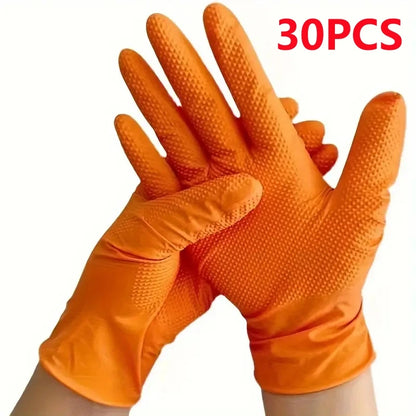 Heavy Duty Orange Nitrile Gloves Industrial Disposable Gloves with Textured Grip