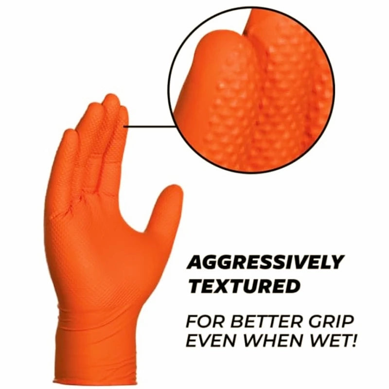 Heavy Duty Orange Nitrile Gloves Industrial Disposable Gloves with Textured Grip