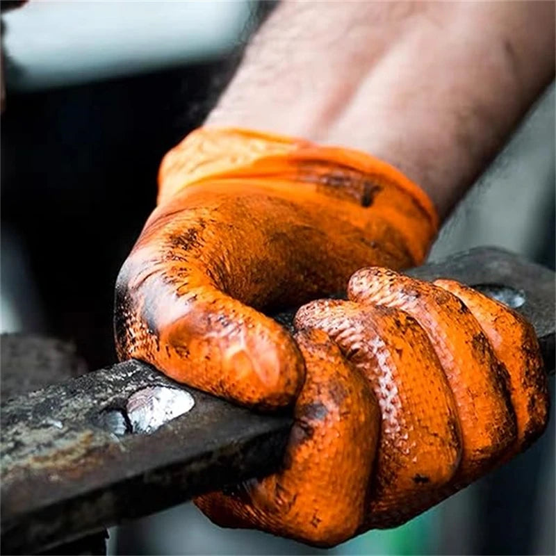 Heavy Duty Orange Nitrile Gloves Industrial Disposable Gloves with Textured Grip