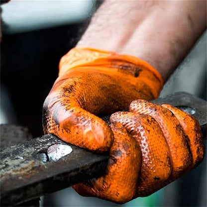 Heavy Duty Orange Nitrile Gloves Industrial Disposable Gloves with Textured Grip