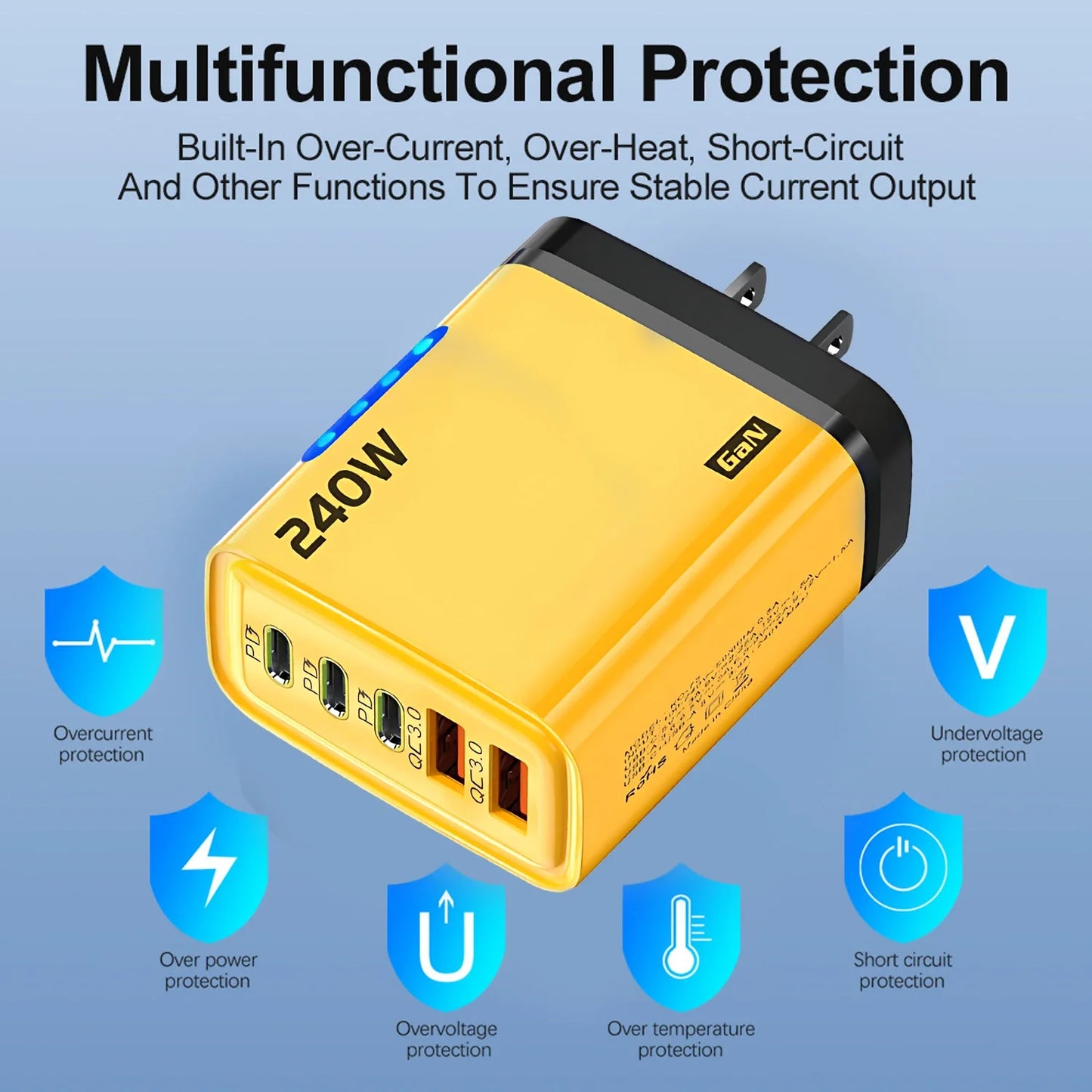 5 in 1 GaN Desktop Charger 240W Fast Charging Adapter Quick Charge Wall Charger