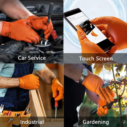 Heavy Duty Orange Nitrile Gloves Industrial Disposable Gloves with Textured Grip