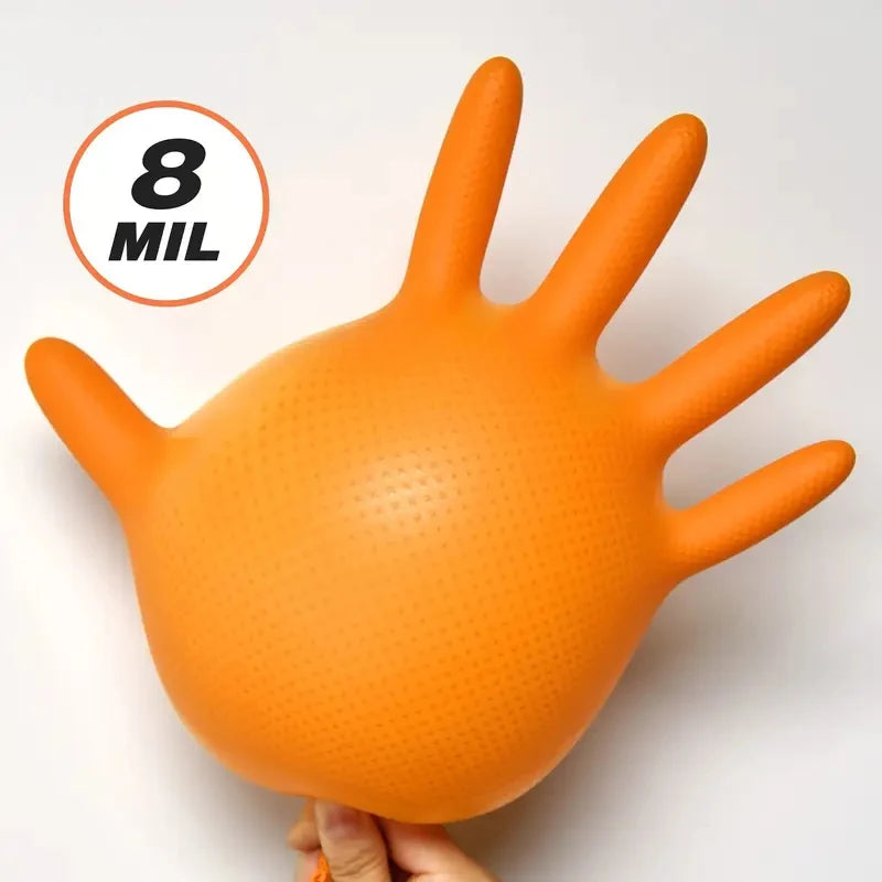 Heavy Duty Orange Nitrile Gloves Industrial Disposable Gloves with Textured Grip