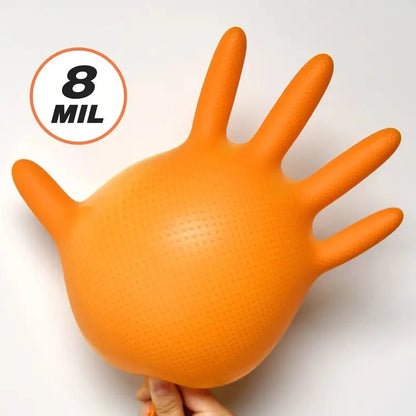 Heavy Duty Orange Nitrile Gloves Industrial Disposable Gloves with Textured Grip