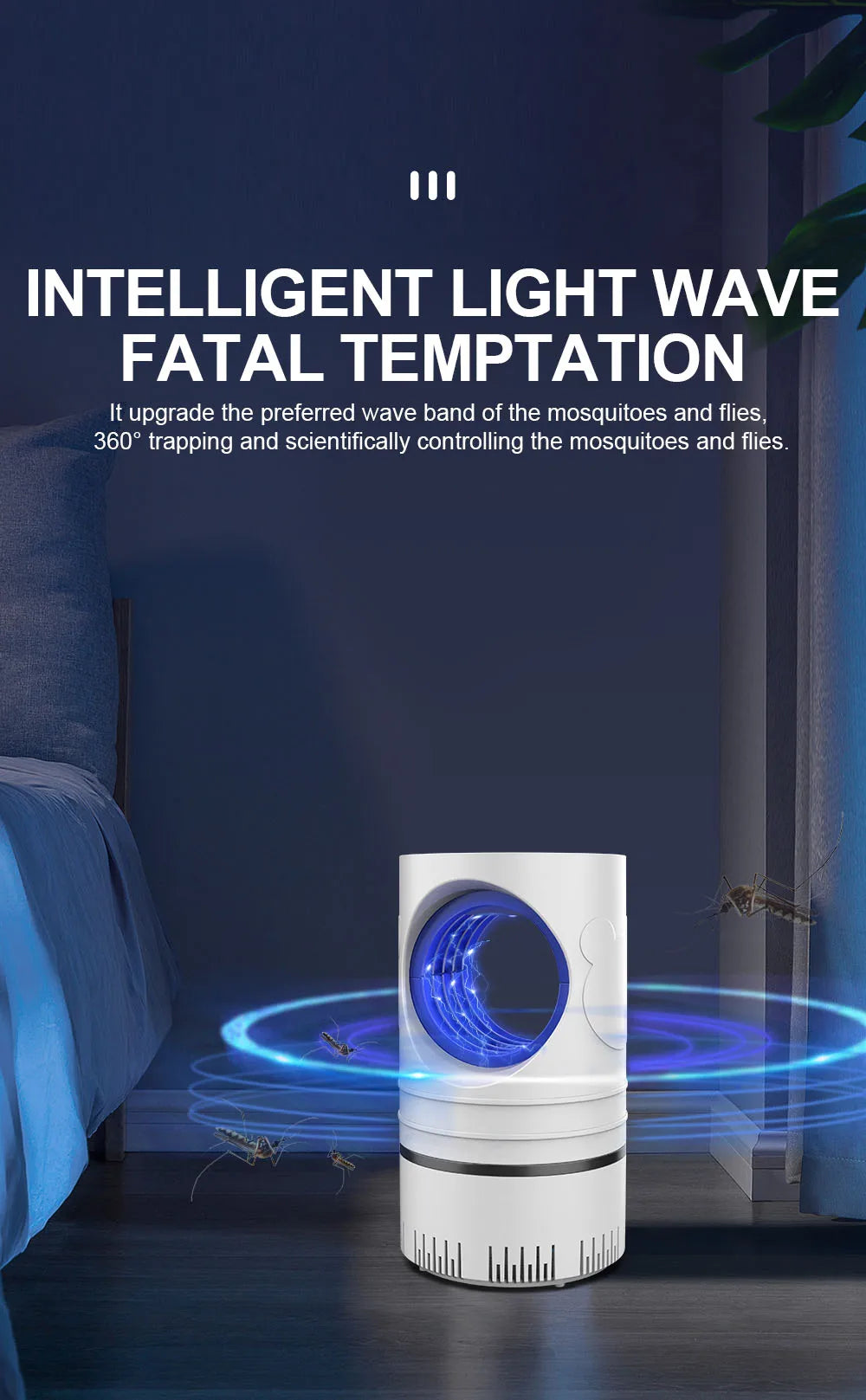 Electric Fly Bug Mosquito Insect Killer LED Light Trap Control Lamp with Power Supply Adapter