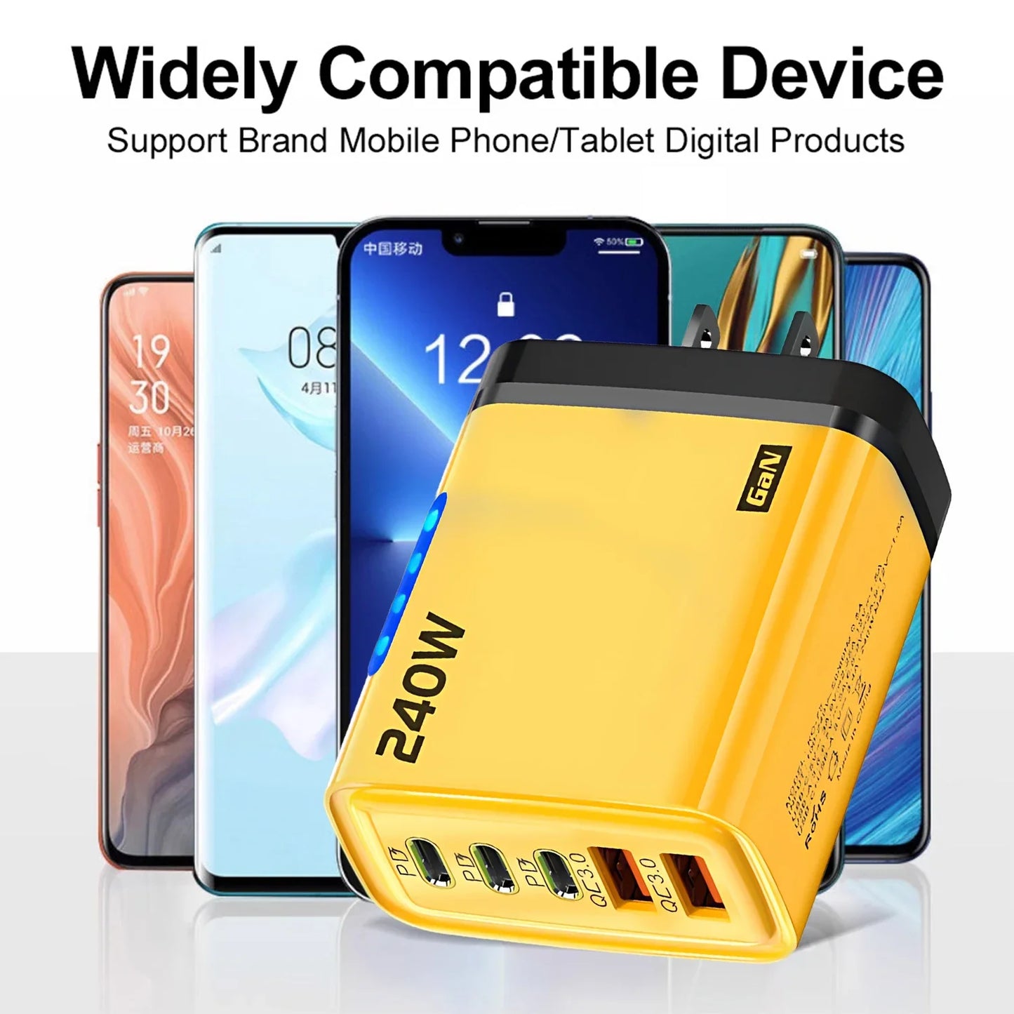 5 in 1 GaN Desktop Charger 240W Fast Charging Adapter Quick Charge Wall Charger