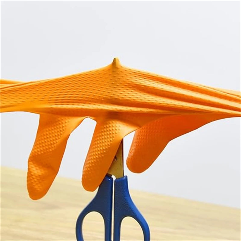 Heavy Duty Orange Nitrile Gloves Industrial Disposable Gloves with Textured Grip