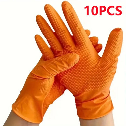 Heavy Duty Orange Nitrile Gloves Industrial Disposable Gloves with Textured Grip