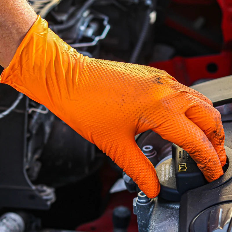Heavy Duty Orange Nitrile Gloves Industrial Disposable Gloves with Textured Grip
