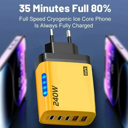 5 in 1 GaN Desktop Charger 240W Fast Charging Adapter Quick Charge Wall Charger