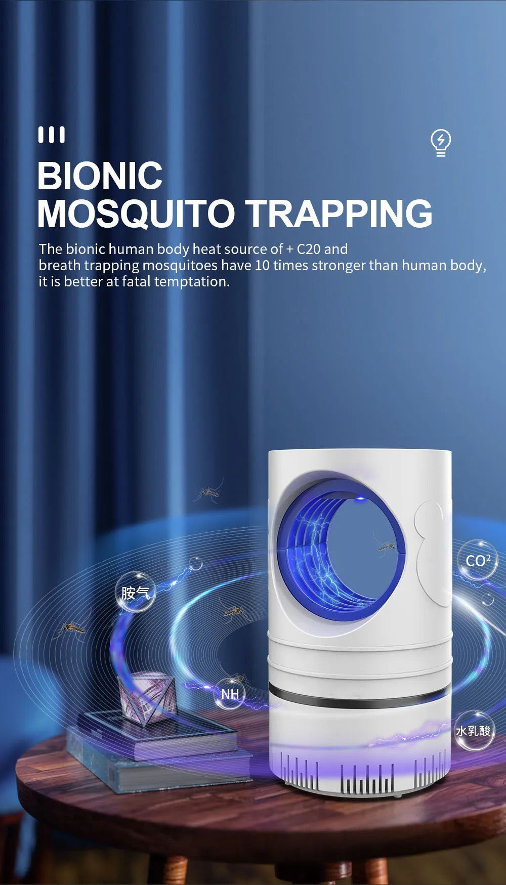 Electric Fly Bug Mosquito Insect Killer LED Light Trap Control Lamp with Power Supply Adapter