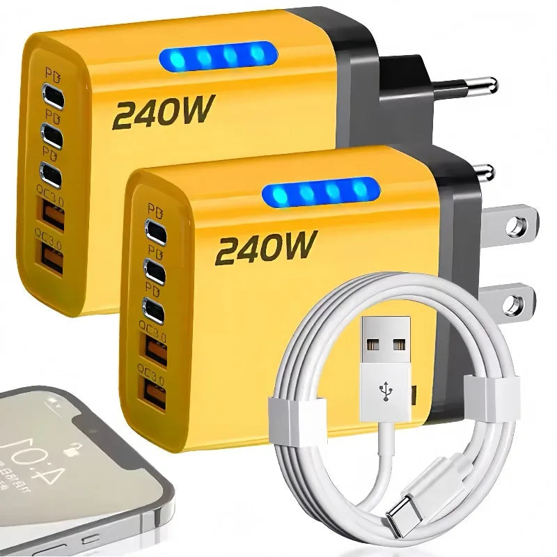 5 in 1 GaN Desktop Charger 240W Fast Charging Adapter Quick Charge Wall Charger