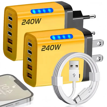 5 in 1 GaN Desktop Charger 240W Fast Charging Adapter Quick Charge Wall Charger